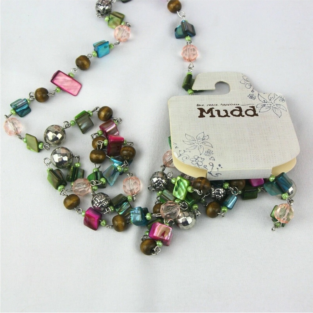 Mudd 52" Silver-Tone Multi-Color Single Strand MOP Extra Long Necklace 903 - Picture 4 of 4